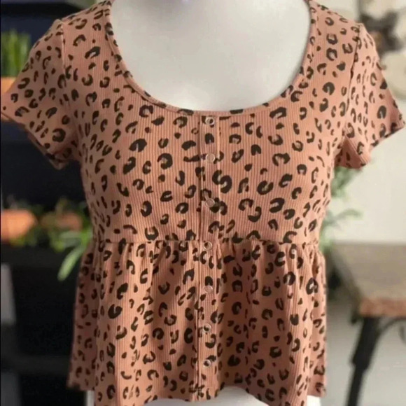🆕Pink Rose Leopard Print Babydoll Style Top L🆕 - Picture 1 of 7